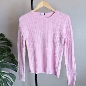 J. Crew Womens Pink Cable Knit Wool Cashmere Blend Crewneck Sweater Size M